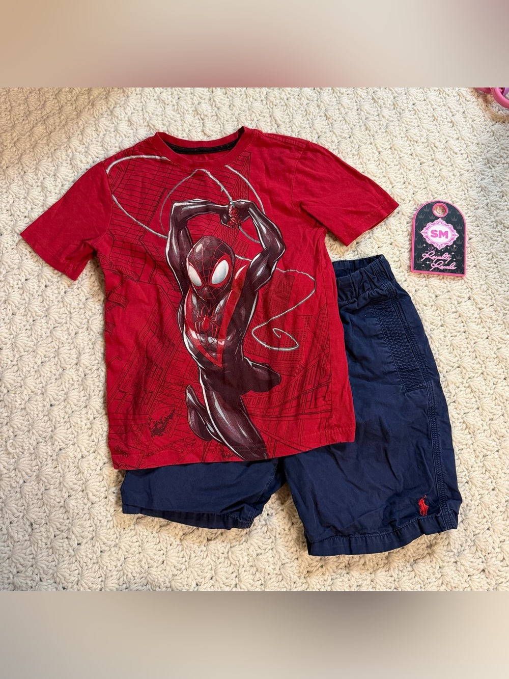 Marvel Boys Red Spider-Man Graphic Tee with Navy Shorts